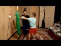 Boxing. work with the child on a Boxing bag,Бокс. работа с ребенком на боксерском мешке