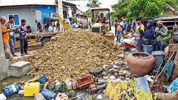 Wonderful New Project! Filling Land Delete Garbage In Flooded Area Using Bulldozer With 5Ton Truck