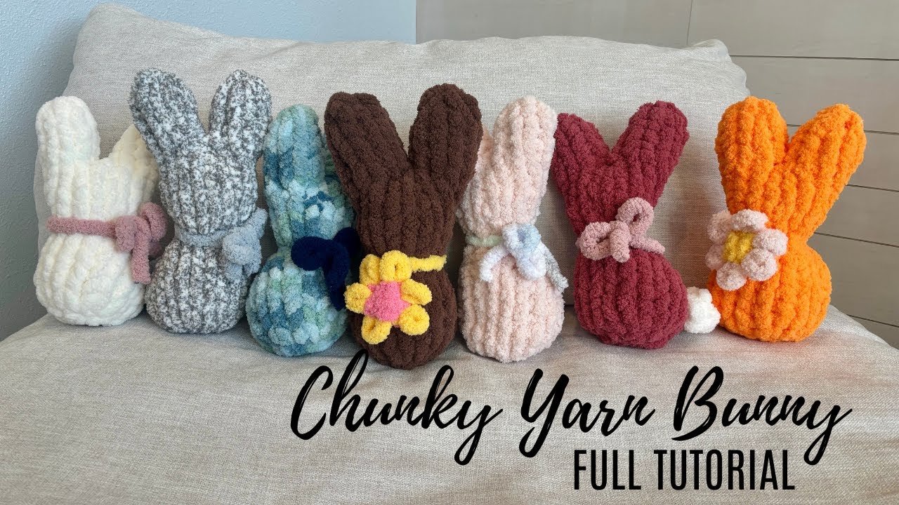How to Make a Chunky Yarn Bunny Plushie 🐰 | Full Finger Knitting Tutorial