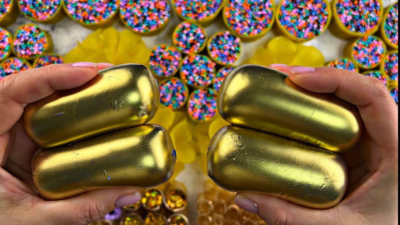 Crushing soap boxes with glitter clay cracking - YouTube
