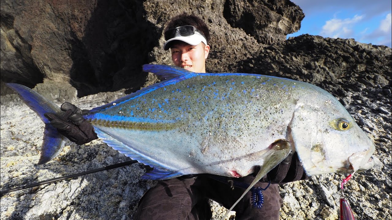 【Big Fishing Game from rock shore in Japan】VS Bluefin trevally カスミアジ