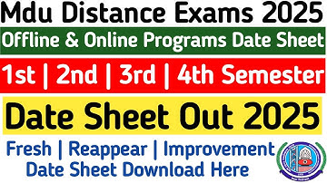 Mdu Distance Date Sheet Out 2025 | Mdu Ma Distance Date Sheet Out 2025 | Mdu DDE Reappear datesheet