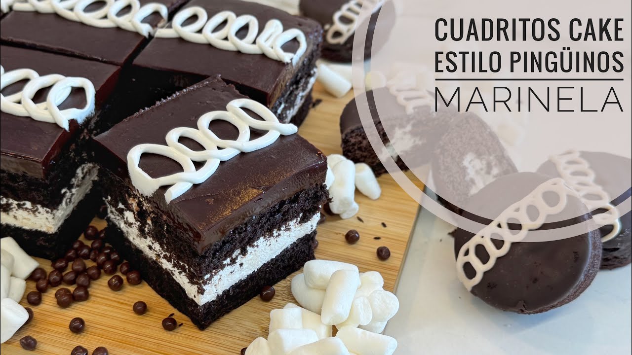 CUADRITOS CAKE ESTILO PINGÜINOS MARINELA