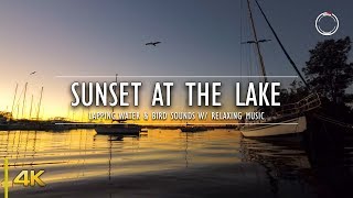 Sunset at the Lake | Gentle Lapping Water Sounds &amp; Birdsong in 4K w/ Relaxing Music | OmniHour