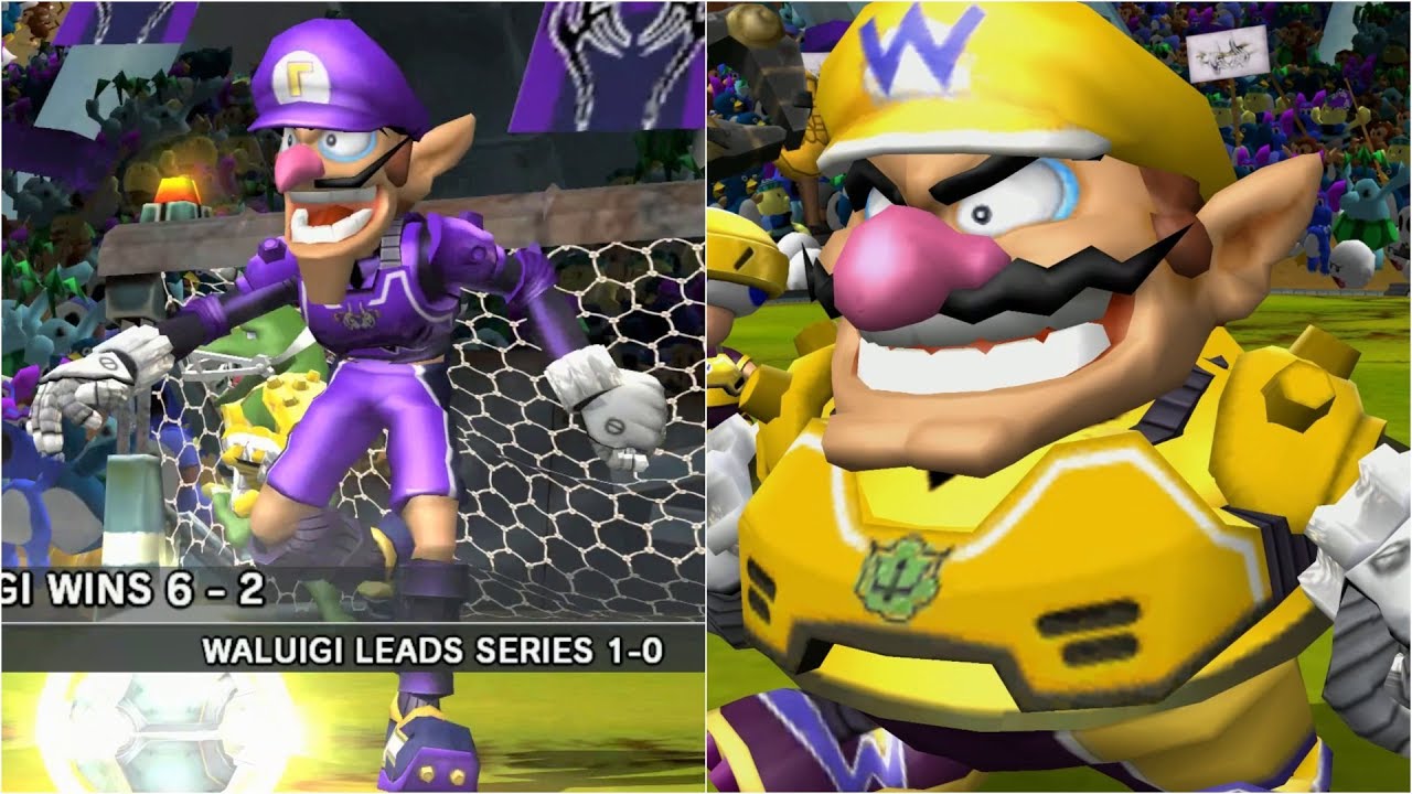 Mario Strikers Charged - Waluigi vs Wario - Wii Gameplay (4K60fps)