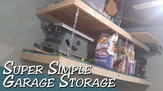 Super Simple Hanging Garage Storage Shelves | Hanging shelves with chains The reason I need the shelves to be supported from the ceiling is so the front of my truck can fit underneath of it. This was a simple