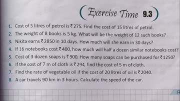 Ratio and proportion Exercise 9.3 # Unitary method # questions based on unitary method # maths 6