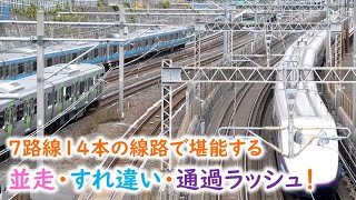 7路線14本の線路で堪能する並走・すれ違い・通過ラッシュ！（日暮里・下御隠殿橋）