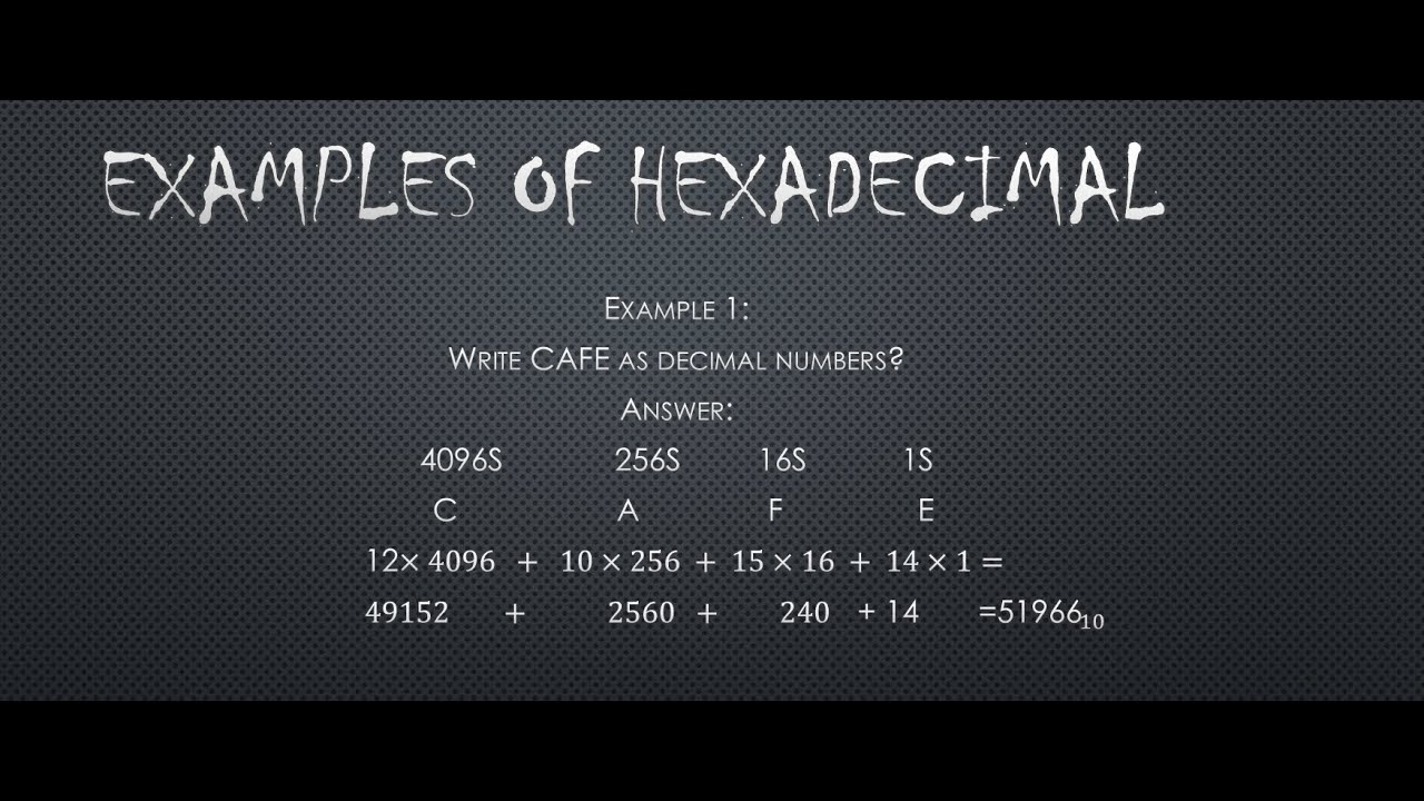 Examples of hexadecimal- decimal and binary numbers … Wording examples ...