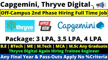 Capgemini, Thryve Digital 2nd Phase OFF CAMPUS Mass Hiring 2022 | 2021 | 2020 Batch | 3-4 LPA Salary