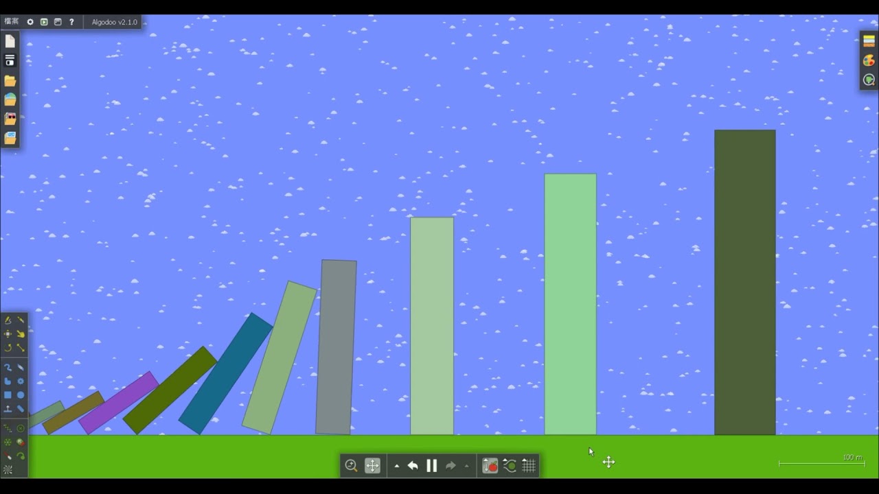 [Algodoo] Experiment#1 Domino:Tiny to Large