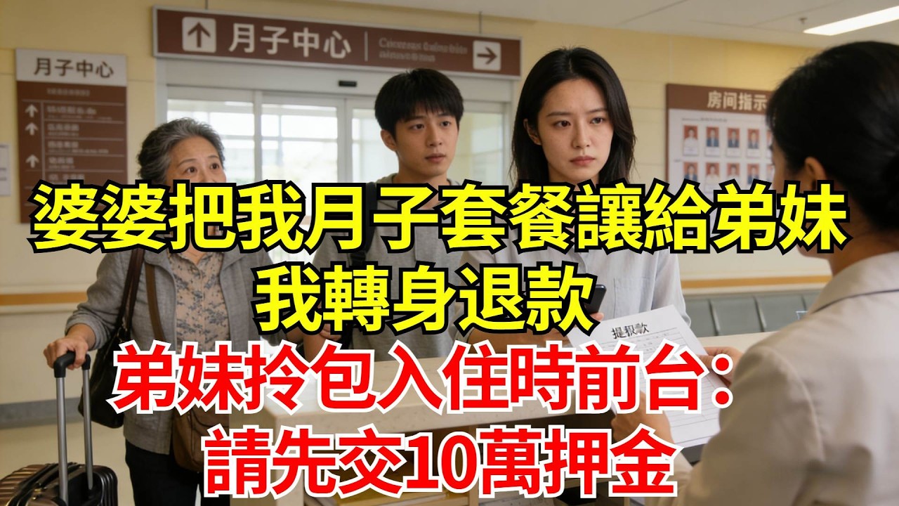 婆婆把我15萬月子套餐讓給弟妹，我轉身退款，弟妹拎包入住時前台：請先交10萬押金#婚姻#爽文#情感故事#女性逆襲#深夜故事