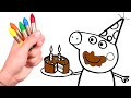 Dibuja y colorea a Peppa Pig de Cumpleaños 🎂🐷Dibujos para pintar
