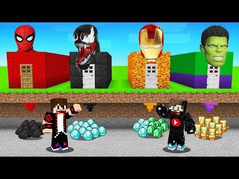 ماين كرافت اكتشفت بيوت الأبطال الخارقين السرية ولكن سبايدرمان ضد هالك ضد ايرون مان ضد فينوم