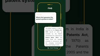Act that governs the patent system in India