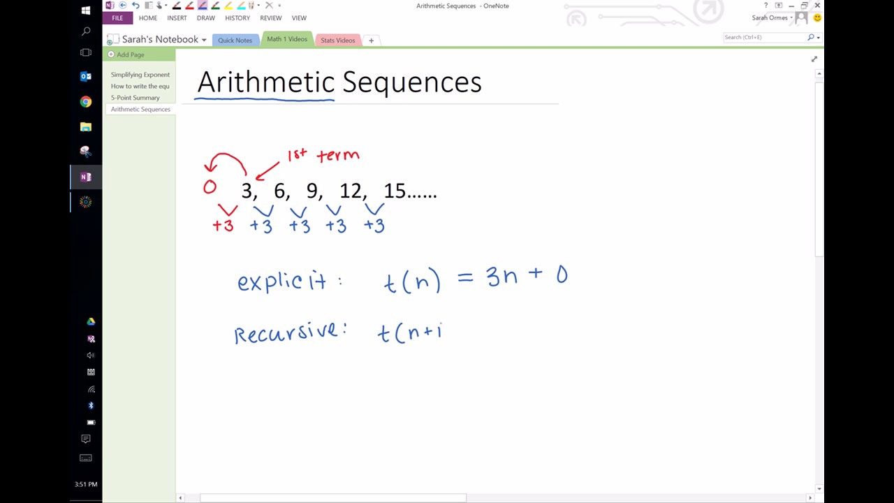 Explicit and Recursive Equations for an Arithmetic Sequence - YouTube