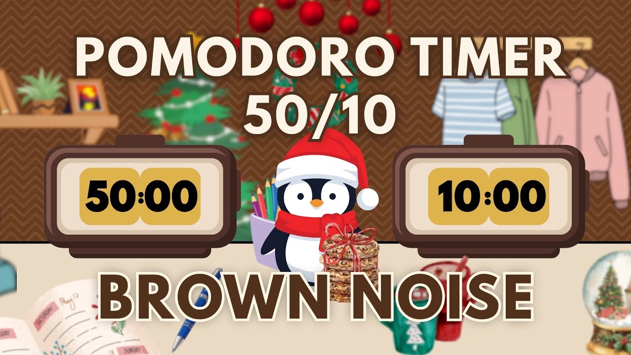 Pomodoro Timer with Brown Noise for Study 📚 50/10 2 SETS | Study With ...