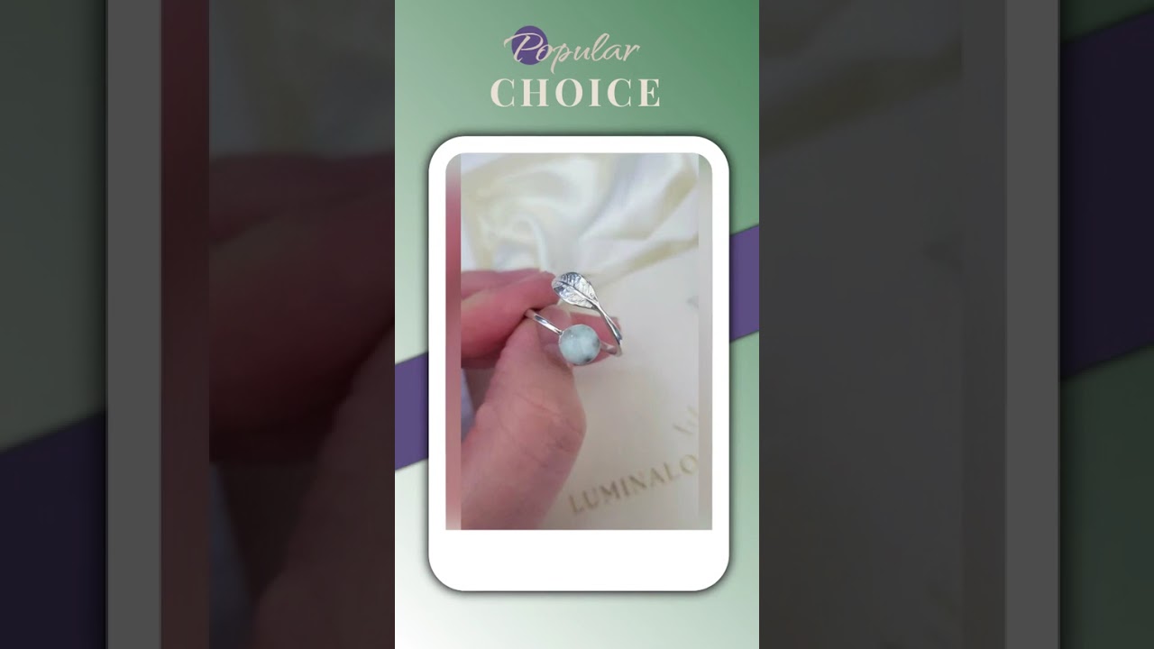 Adjustable Boho Chic Larimar Ring Leaf Design Jewelry for Women and Girls Boho Wedding or Daily Wear