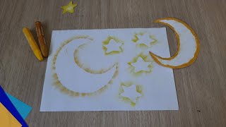 Membuat Usap Abur Bentuk Bulan dan Bintang | Tema Alam Semesta
