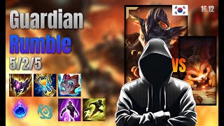 Guardian Top Rumble vs Gnar lol KR solo rank Full Game 16.12 | 가디언 럼블 vs 나르