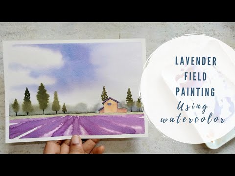 Easy Watercolor Lavender Field Landscape Painting for Beginners