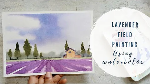 Easy Watercolor Lavender Field Landscape Painting for Beginners