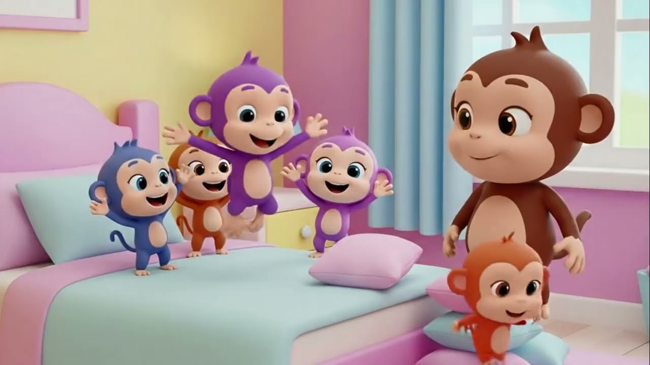 Five Little Monkeys Jumping on the Bed 🐒 | Fun Nursery Rhymes & Kids Songs | Dubi Dubi Dum