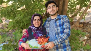 Roasting full chicken with my Mother | Iranian Village life