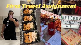my 1st travel assignment, 3-12 hr shifts, medical social work contract, meal prep, love island party