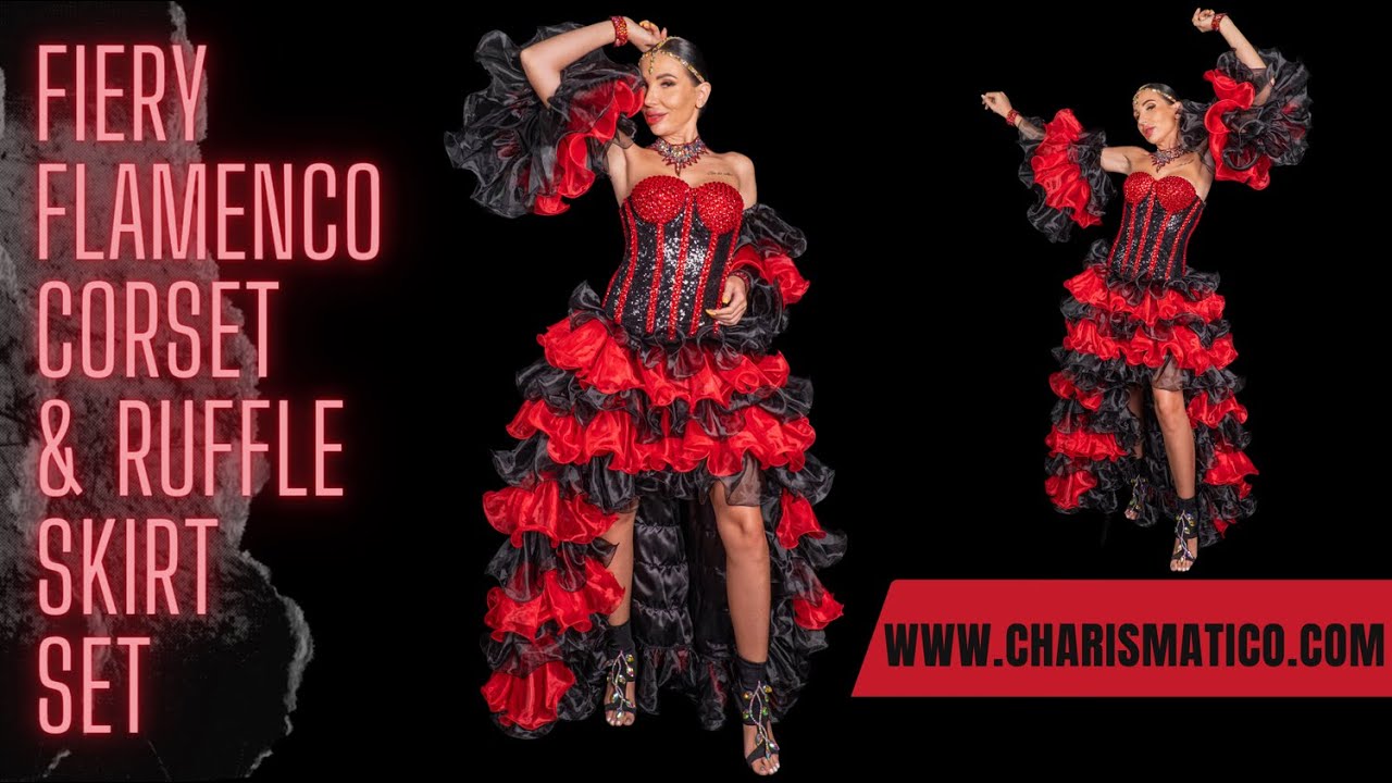 red and black flamenco dress Flamenco dress with red circular ruffles skirt