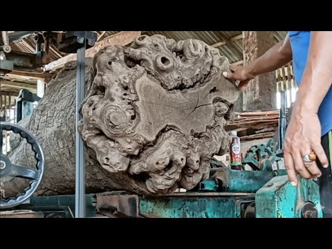 Watching the process of sawing long teak wood into blocks - YouTube