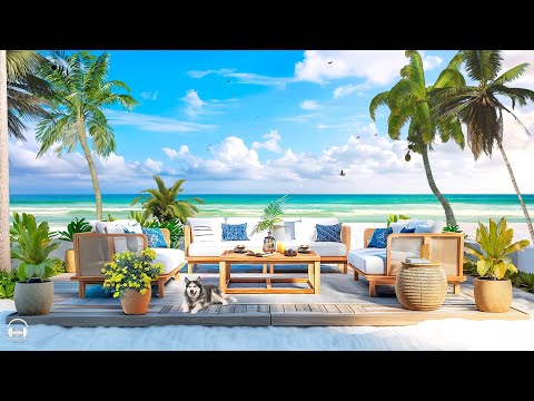 Seaside Coffee Shop Ambience with Positive Bossa Nova Jazz Music & Ocean Wave Sounds for Good Moods