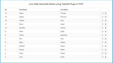 Live Table Data Edit Delete using Tabledit Plugin in PHP