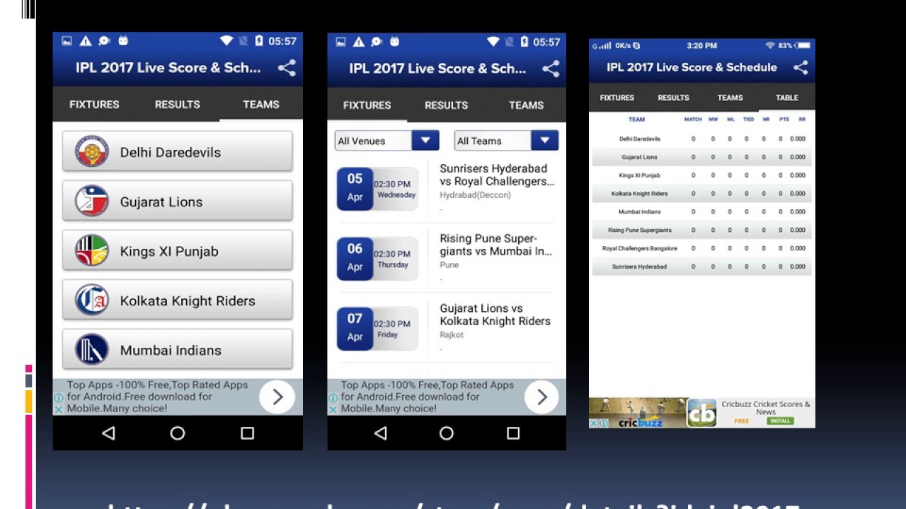 IPL 2017 Twntey20 Cricket Match Team Schedule and Venue Details