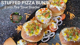 2 min Stuffed Pizza Buns |Easy Tea Time Pizza Bun | Quick and Easy Pizza Buns |Fusion with BurgerBun