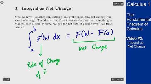 The Fundamental Theorem of Calculus - Video 3 - Integral as Net Change