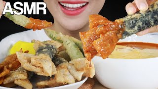 ASMR FRIED SEAWEED ROLLS (WIDE GLASS NOODLES) CHEESY SPICY RICE CAKES TTEOKBOKKI EATING SOUNDS