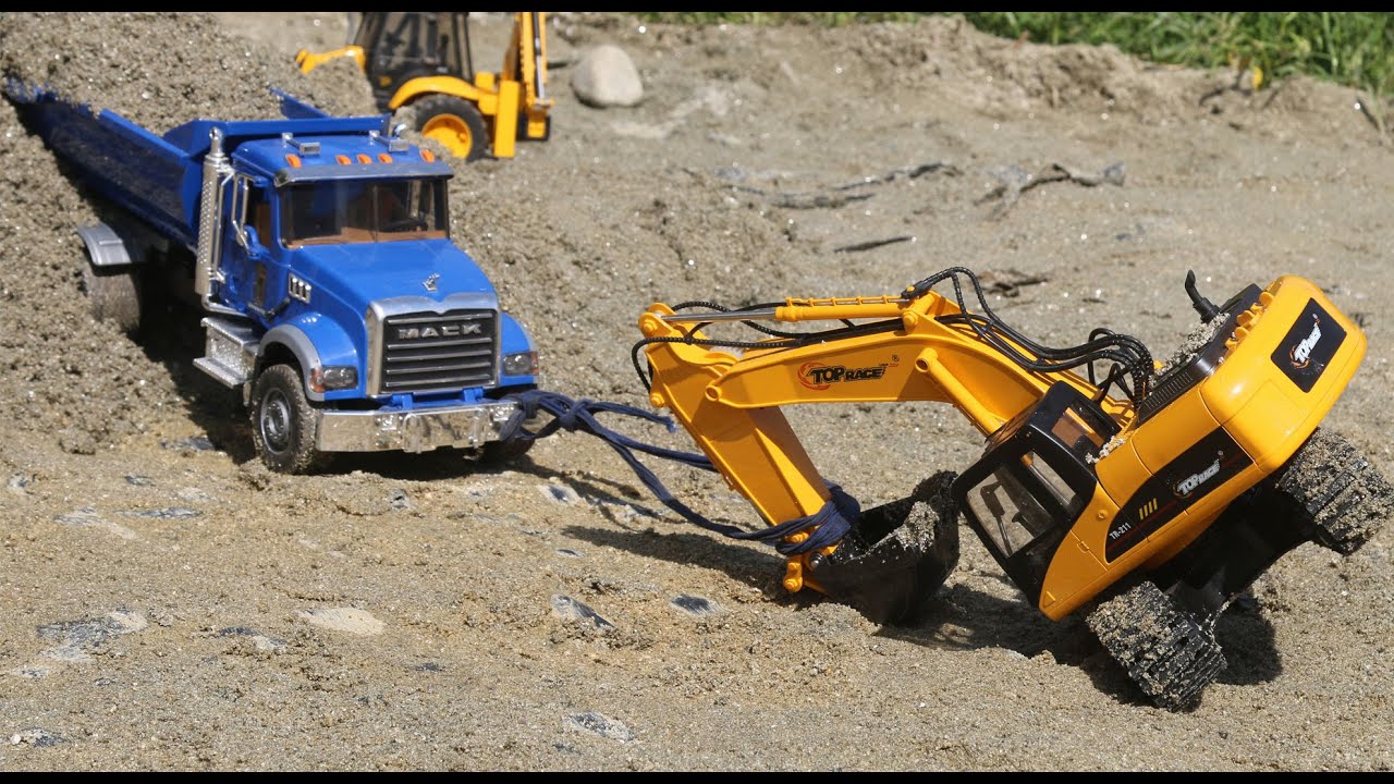 Heavy Loaded Truck Stuck in Sand Excavator Rescue Dump Trucks Kids
