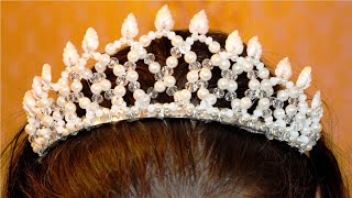 Handmade Tiara | Easy DIY bridal Crown | Wedding hair accessory with pearls and polymer clay leaves
