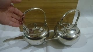 乾茂號造 酒器 大阪錫器 本錫 金属製茶器具 1対 急須　木箱付