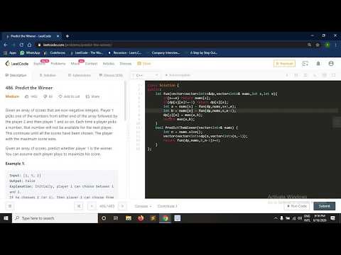 Predict the Winner|Leetcode Problem 486|Dynamic programming|C++