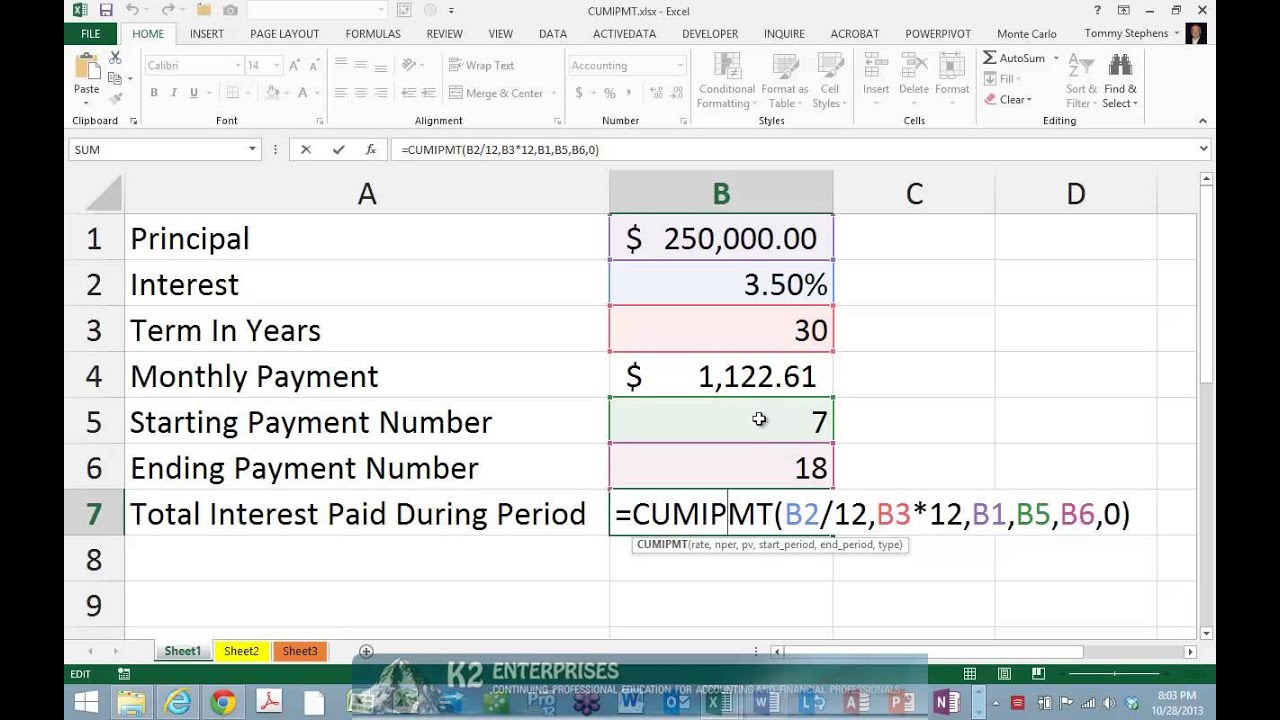 Using Excel's CUMIPMT Function To Determine Interest Paid Over Multiple