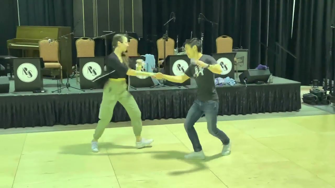 Lindyfest 2023 - Anthony Chen & Irina Amzashvili dance Lindy hop at the end of class