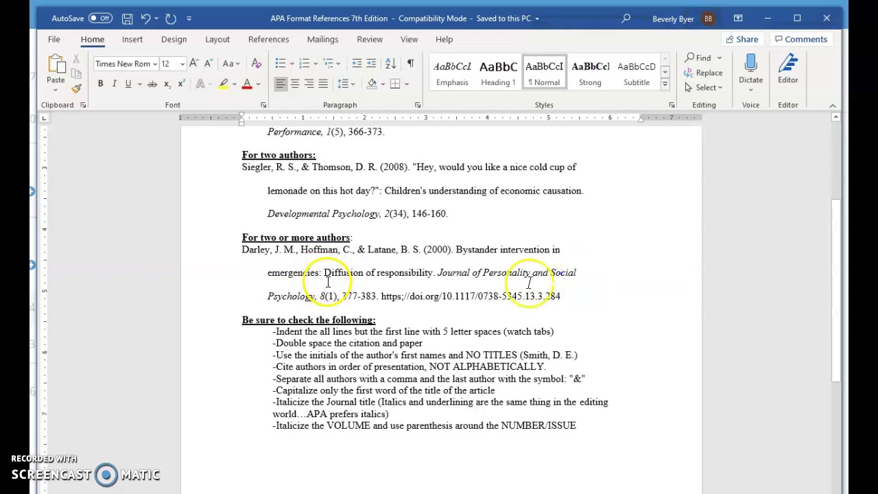 APA Format 7th Edition References - YouTube