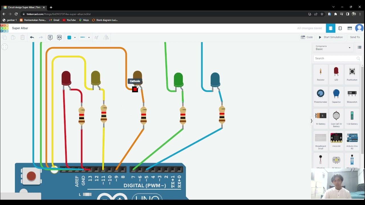 Proses Simulasi lampu LED berkedip dengan Arduino Uno di TINKERCAD ...