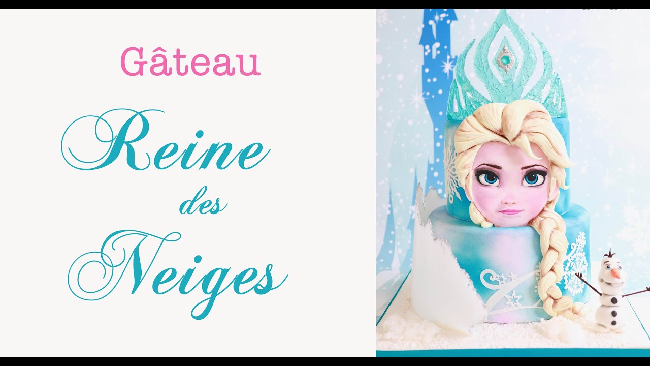 Gateau reine des neiges glacage royal et couronne Elsa