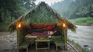 Camping survival!! membangun shelter dan mencari ikan di lubuk sungai kedinginan sekali fishing camp