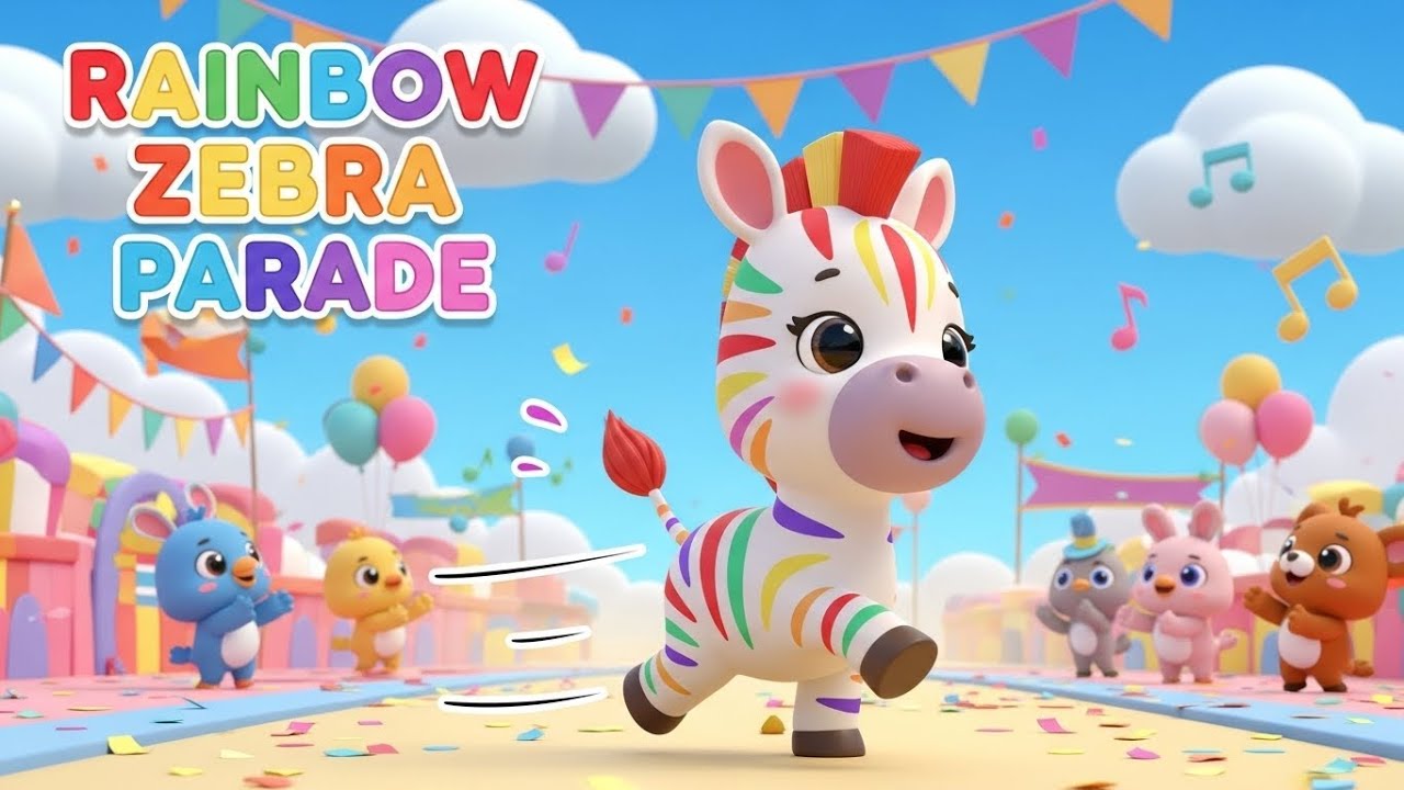 Rainbow Zebra Parade Song | Fun Colorful Animal Adventure Music for Toddlers Nursery Rhyme for Kids