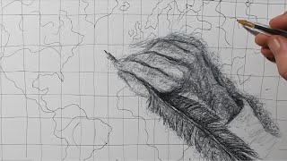 how to draw a hand holding a feather pen scribble art drawing inktober 2023 day 5 map