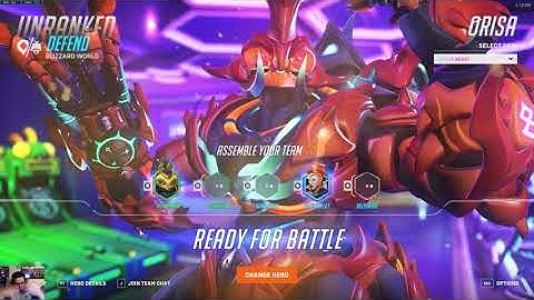 Overwatch 2 Quickplay Hacked Orisa Gameplay on Hybrid Map, Blizzard World, Defense, with Dethnite.